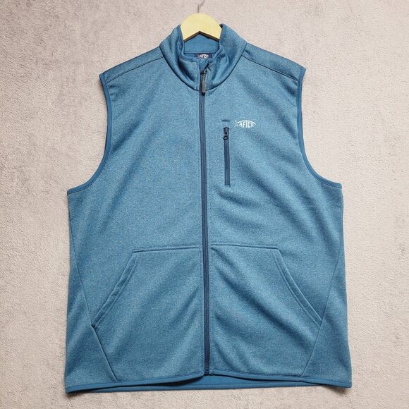 AFTCO Other - AFTCO Vest Mens Large Blue AFTech Performance Fleece Zip Pockets Fishing Casual